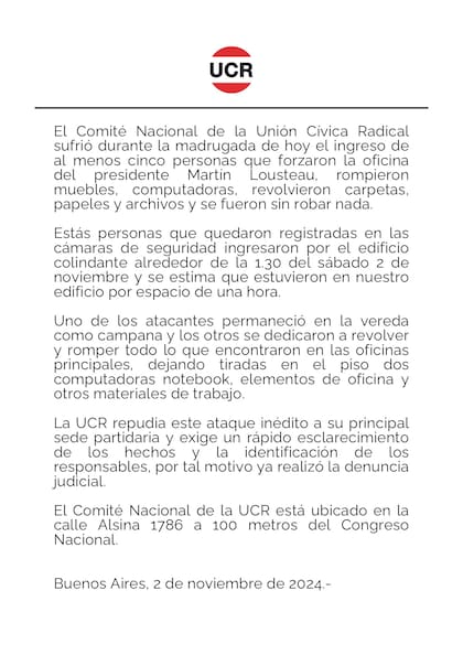El comunicado de la UCR