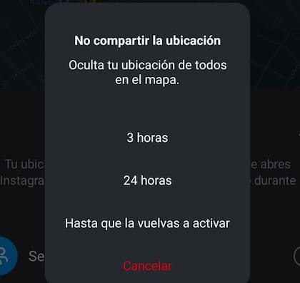 Instagram da la opción de compartir tu ubicación con un límite de horas de 3 a 24