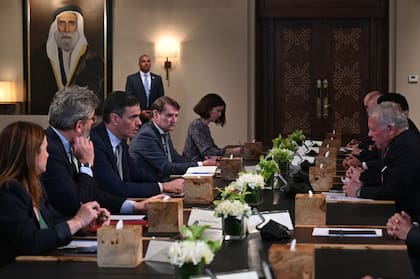 Pedro Sánchez y su comitiva durante una visita oficial a Jordania (Archivo)
