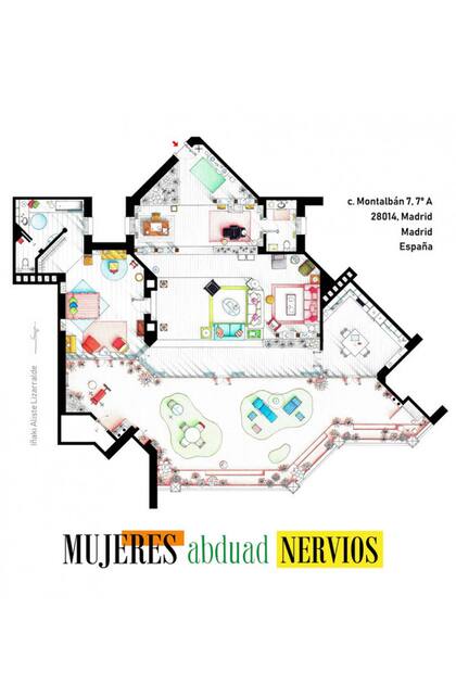 Plano del departamento del personaje que interpretó Carmen Maura en la película Mujeres al borde de un ataque de nervios